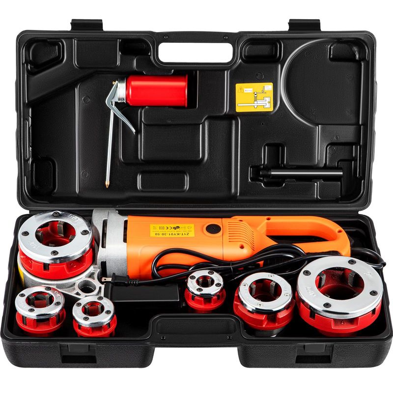 VEVOR Electric Pipe Threader, 2300W Pipe Threading Machine With 6 Dies 1/2"-2", 110V Hand-held Pipe Threader Machine With Copper Motor, Portable Electric Pipe Threading Kit With Carrying Case_voghion.com