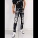 Herrenbekleidung Zerrissene schwarz-weiße Patch-Trend-elastische Slim-Fit-Hose High-End-Casual-Herrenhose_voghion.com