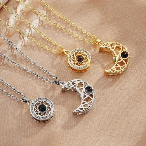 Projektionspaar-Halskette für Männer und Frauen, Sonne- und Mond-Accessoires, Schlüsselbeinkettenanhänger für Frauen_voghion.com