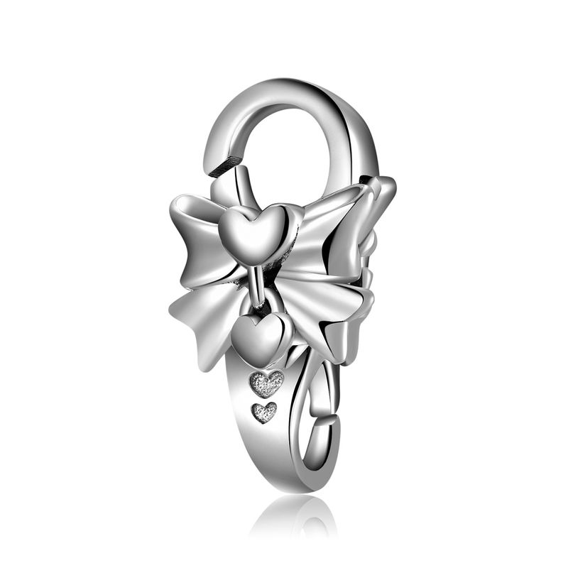 Women's Beads pure silver love big bow lobster buckle accessories DIY bracelet buckle_voghion.com