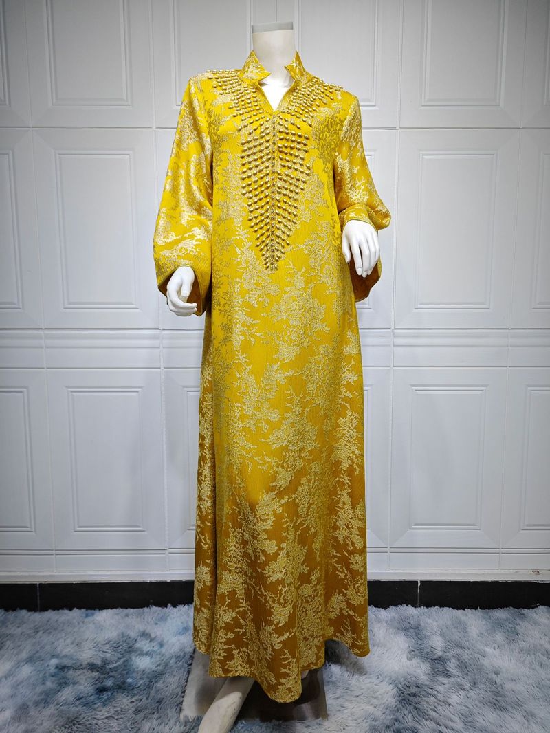 Vêtements pour femmes Robe de soirée musulmane Robe de broderie jacquard Perles Mode Kaftan Robe arabe Dubaï_voghion.com
