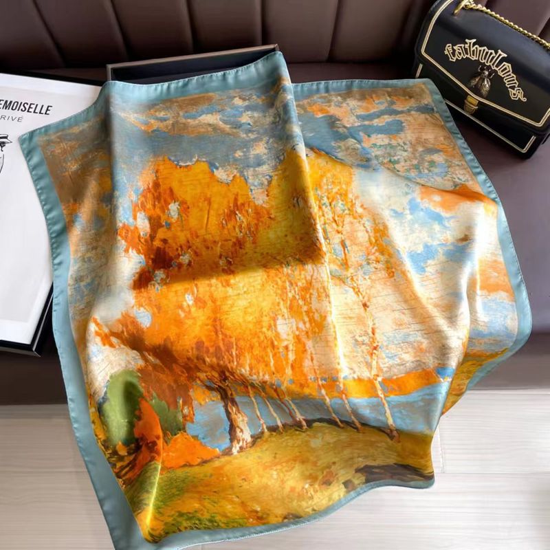 × 70 Square Simple And Fashionable Geometric Scarf Women's Hair Band Binding Packaging Decoration Silk_voghion.com