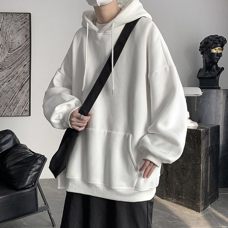 Felpa con cappuccio autunnale per uomo, alla moda, fresca, ampia, tinta unita, top interno, giacca a maniche lunghe_voghion.com