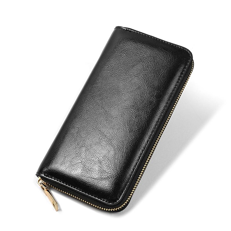 Borse da uomo, nuove borse da donna in pelle bovina cerata e oliata, con cerniera, lunghe, in vera pelle, di grande capacità_voghion.com
