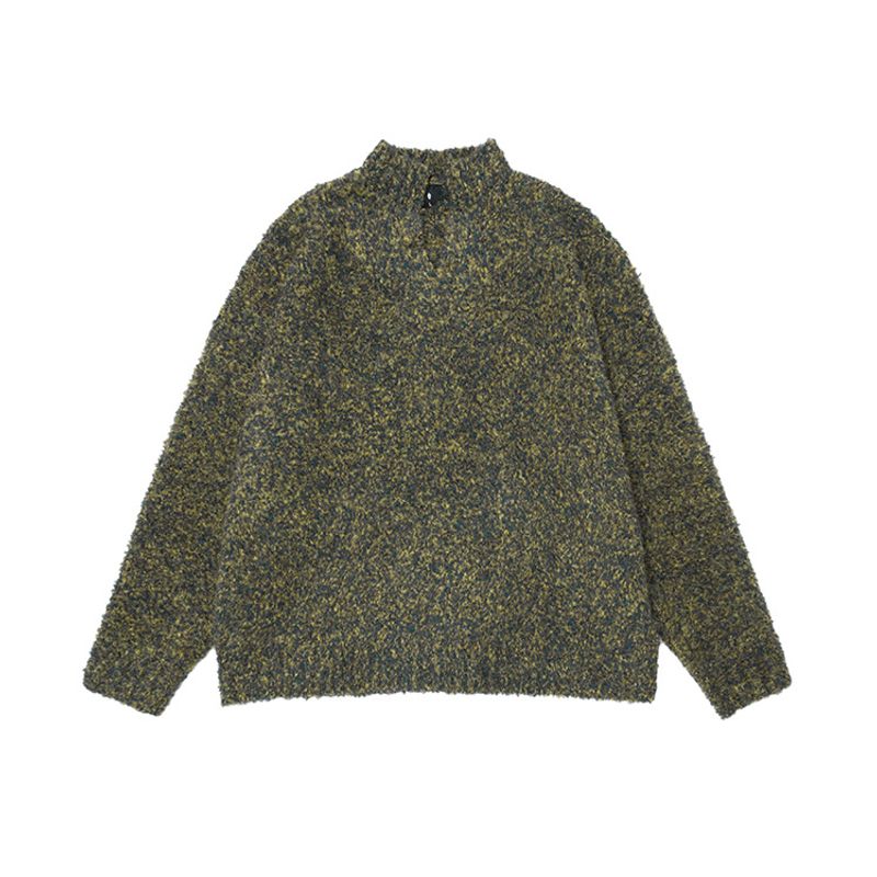 #OVDY Autumn/Winter Lazy Style 2024 New Solid Color Simple American Small V-neck Loose Knitted Sweater_voghion.com
