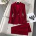 Ensemble tailleur en laine premium pour femme – Blazer et pantalon élégants pour le bureau et les occasions formelles (Kaki/Noir/Rouge, S-4XL)_voghion.com
