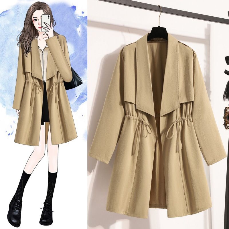 Women's Clothing Real shot design sense large size drawstring casual windbreaker jacket women's mid length versatile autumn jacket women_voghion.com