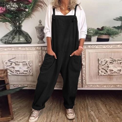 Damenbekleidung, einfarbig, lässiger Jumpsuit mit Hosenträgern und verstellbaren Trägern – einfarbig, bequeme Passform, Übergröße, erhältlich in Schwarz, Blau, Khaki_voghion.com