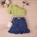 Moeder & Kinderen Kinderkleding Meisjes Effen Kleur Vest Mouwloos Top Denim Open Zak Geplooide Rok Pak Riem_voghion.com