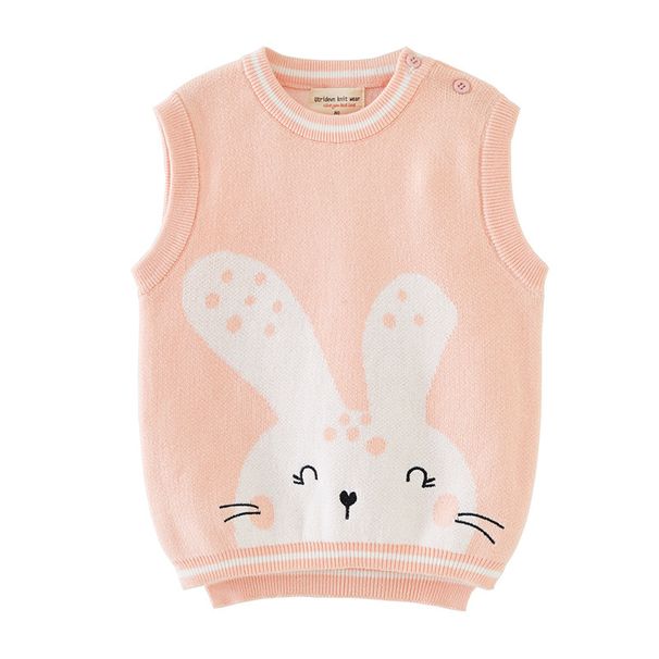 Baumwoll-Pulloverweste für Mutter und Kind, weiche Baumwoll-Kinder-Pulloverweste mit süßem Häschen-Design, Strickjacke für Frühling, Herbst und Winter (80–140 cm, Rosa)_voghion.com