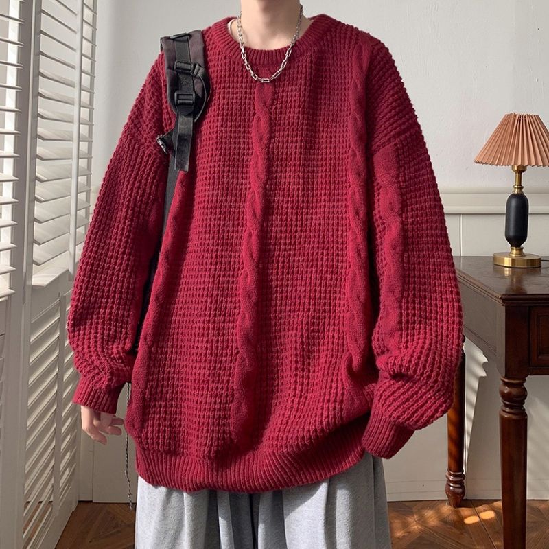 Fried Dough Twists round neck sweater knitwear boys' autumn and winter new fashion brand base coat retro simple coat_voghion.com