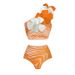 Damski komplet bikini na jedno ramię z rozciętym wzorem w kwiaty i łososiowym wzorem_voghion.com