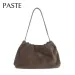 Borsa a tracolla da donna in pelle scamosciata opaca con 2 cinturini, in pelle di mucca scamosciata, stile coreano, con arricciature, color caffè kakhi_voghion.com