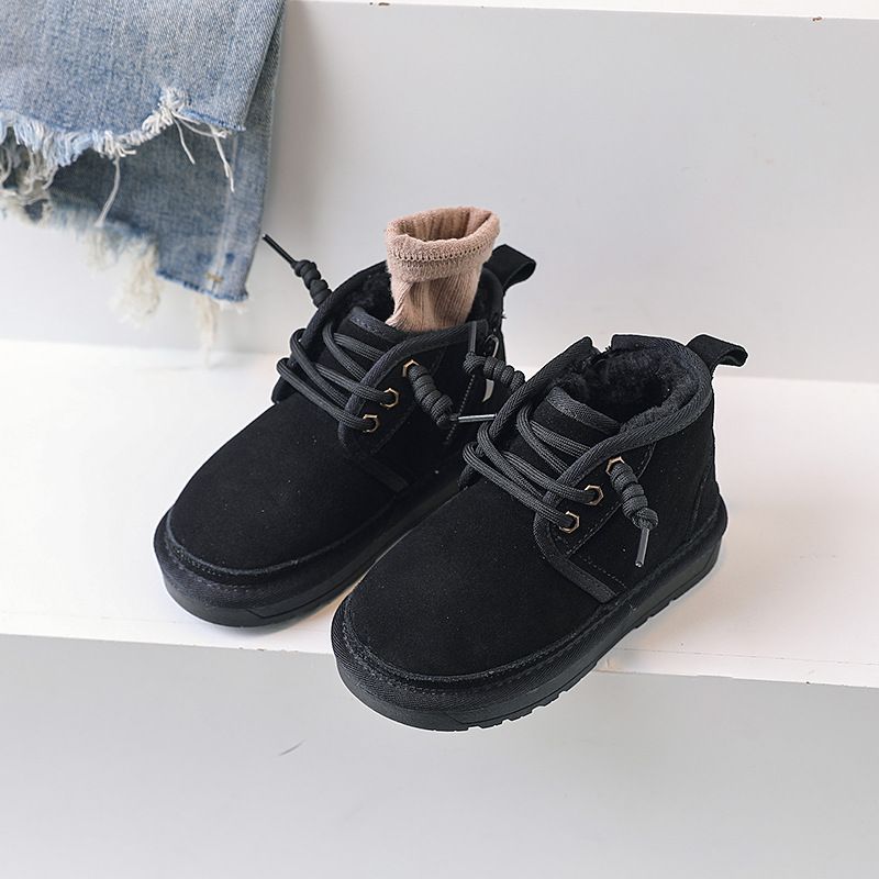 Little Black Horse – bottes de neige pour enfants, bottes d'hiver en coton pour bébé, en cuir véritable givré, pour garçons et filles_voghion.com
