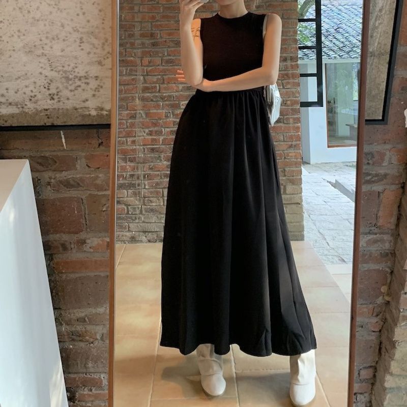 Abito Hepburn da donna con design estivo, gilet, gonna lunga senza schienale e senza maniche, nero, temperamento francese_voghion.com