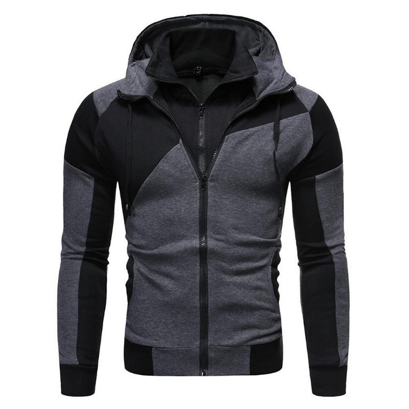 Träningsoveraller för män Set Vår Höst Långärmad Luvtröja Blixtlås Joggingbyxa Patchwork Fiess Run Suit Fritidskläder_voghion.com