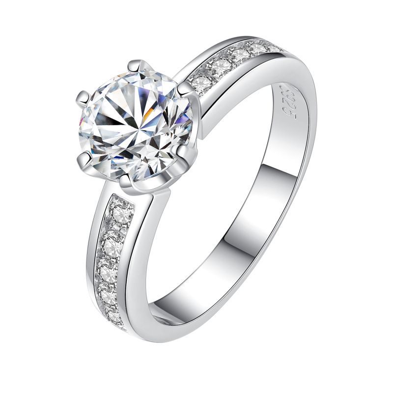D Faarf Moissanit Ring 1 Karat Sechs Klauen Kroun Fraenring Sterling Sëlwer Vergoldt Mat Wäissgold Sëlwer Bijouen_voghion.com
