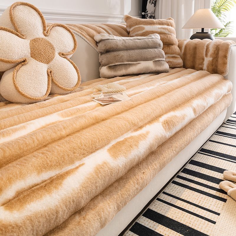 Winter new light luxury printed rabbit plush sofa cushion thickened non slip anti cat scratching leather sofa_voghion.com
