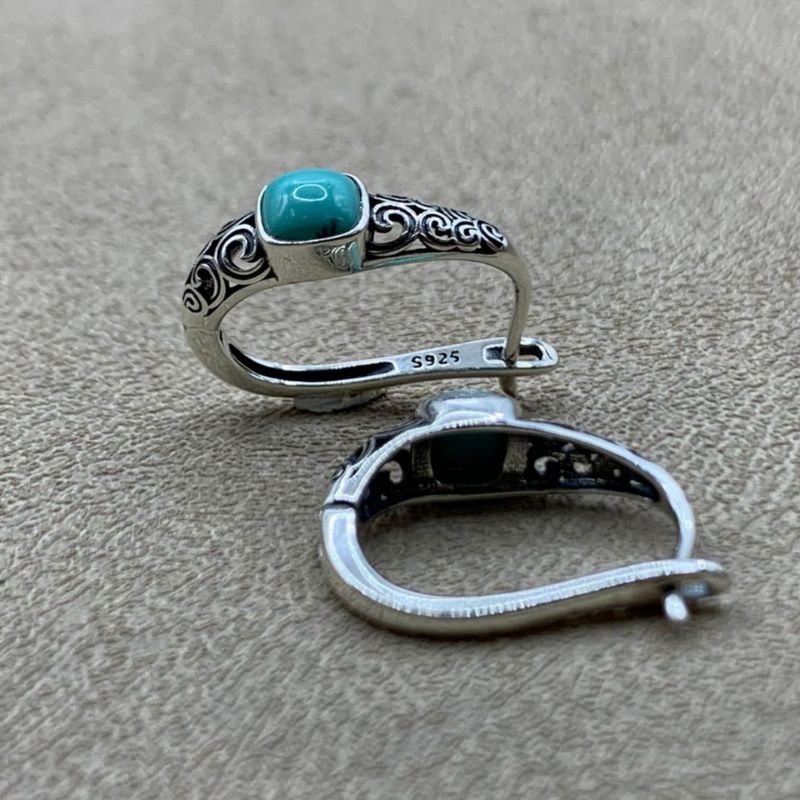 Natürliche rohe Türkis-Tropfenohrringe – Silber-Intarsien-Design für Frauen, handgefertigter Boho-Luxusschmuck_voghion.com