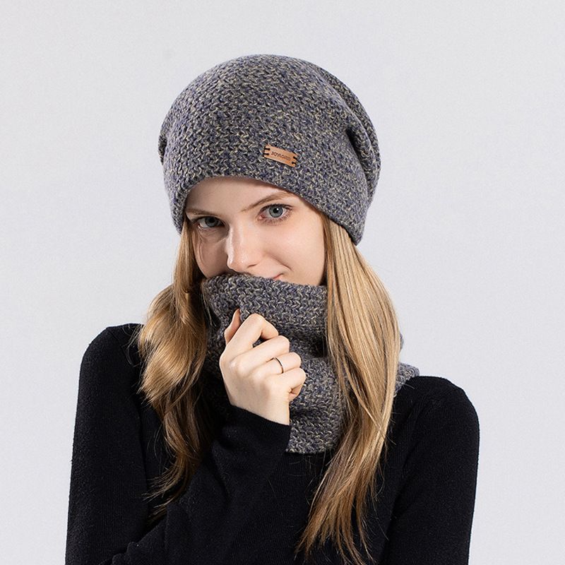 Hat, scarf set, women's warm knitted hat, fleece ear protector, pullover, wool hat._voghion.com