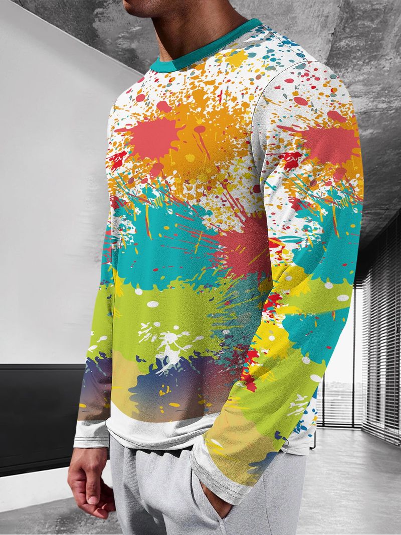 Fashion Ink Splash T Shirts For Men Handsome Casual 3D Print T Shirt Spring And Summer Long Sleeve Breathable Lightweight_voghion.com