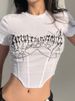 Eladó Y2K Crop Női O-nyakú Fehér Fűző Top Egyszínű Utcai Ruha Rövid Ujjú Pólók Grafikai Mintás Pólók Női_voghion.com