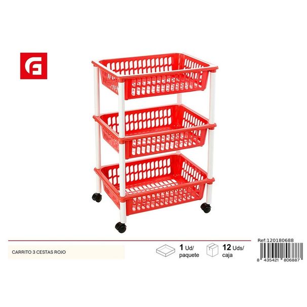 Red 3-Basket Cart, Storage And Organization_voghion.com