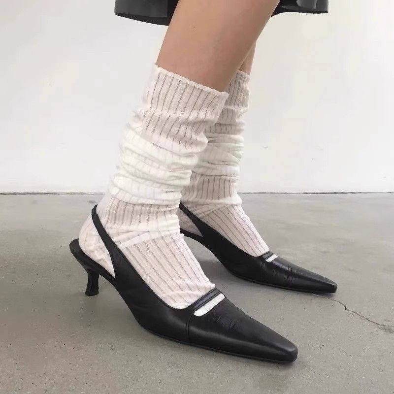 Niche Cat Heel für Damen Leder Single Strap Spitzschuh High Heels Römersandalen_voghion.com