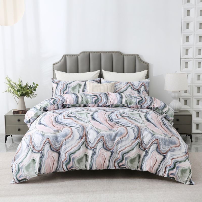 Soft Fiber Marble Abstract Quilt Cover Duvet Cover Stripe Three Piece Bedding Set_voghion.com