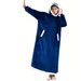 Women's flannel thickened men's and women's robes with long sleeves and blanket hoodie pullover lazy pajamas_voghion.com