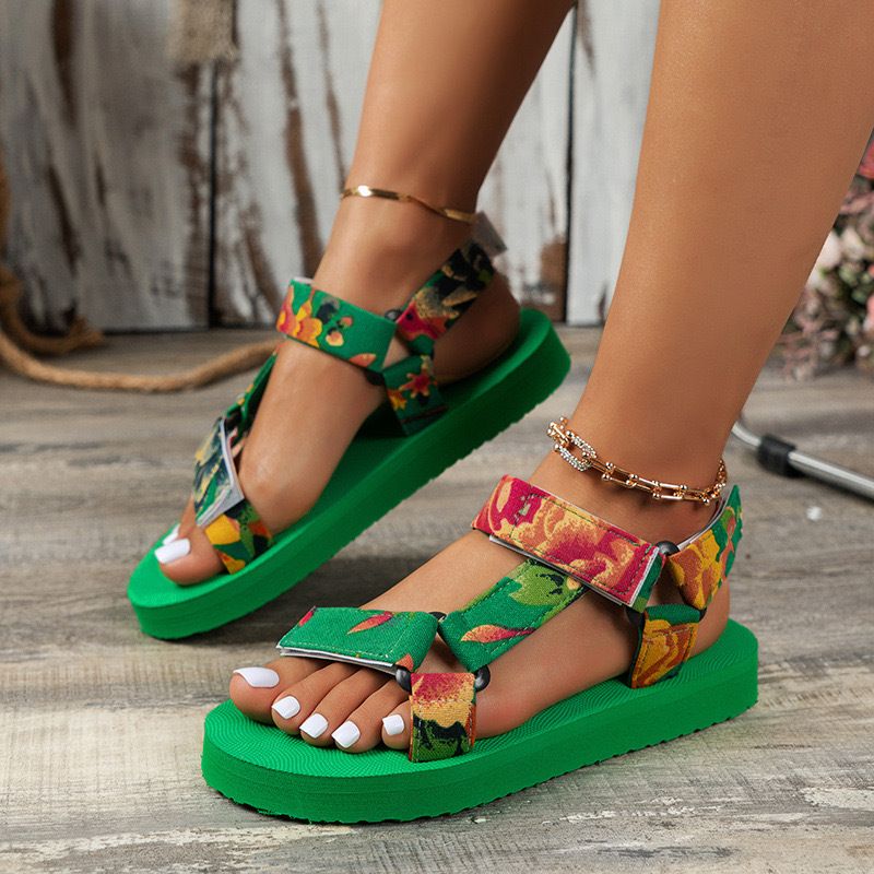 Women’s Shoes Large Size Thick Soled Sandals For Women Summer New Thick Soled Color Matching Velcro Ethnic Style Beach Sandals_voghion.com
