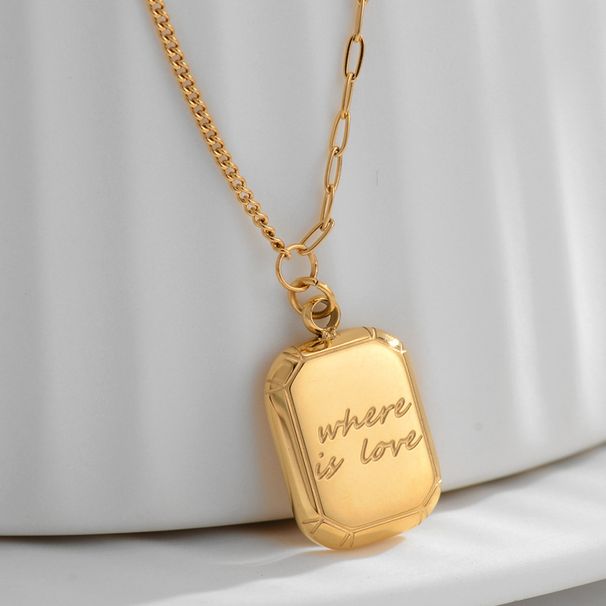 Ensemble collier et pendentif en acier titane plaqué or 18 carats – Pendentif en forme de cube de sucre chocolaté et chaîne AB pour femme_voghion.com