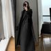 Women's Plus Size Long Wool Coat With Belt, Oversized Trench Coat For Curvy Ladies, Warm Winter Overcoat In Navy & Black_voghion.com