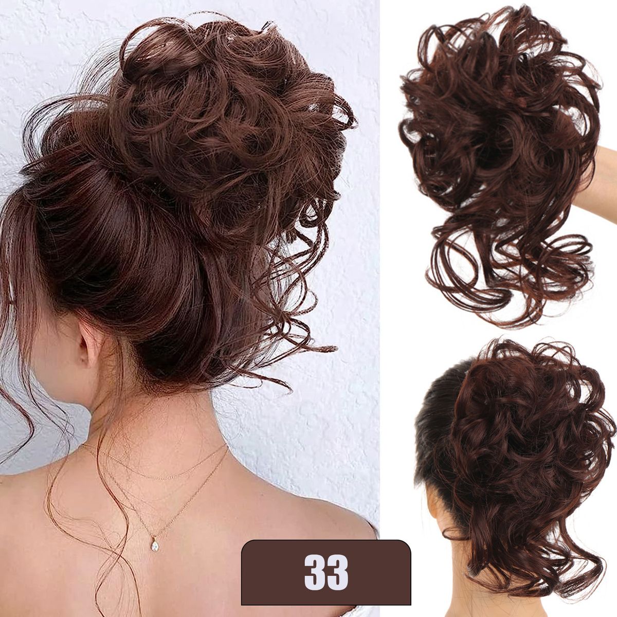 Extensions Μαλλιά Περούκα Δαχτυλίδι μαλλιών Μπάλα Κεφαλή Υψηλής θερμοκρασίας Μεταξωτό Χνουδωτό Ακατάστατο Μακριά Γενειάδα Μπάλα Μαλλιά 25cm_voghion.com