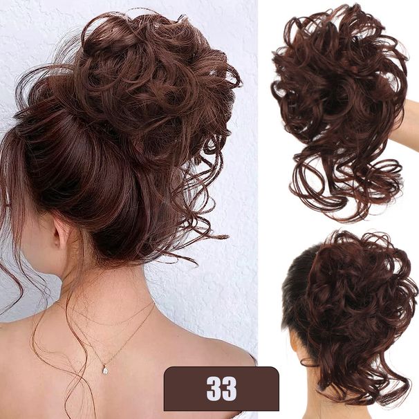 Extensions Μαλλιά Περούκα Δαχτυλίδι μαλλιών Μπάλα Κεφαλή Υψηλής θερμοκρασίας Μεταξωτό Χνουδωτό Ακατάστατο Μακριά Γενειάδα Μπάλα Μαλλιά 25cm_voghion.com