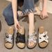 Women's Summer Platform Sandals - Adjustable Leather Strap Slide Sandals (4cm Cork Sole, Retro Buckle Design, Beach & Streetwear)_voghion.com