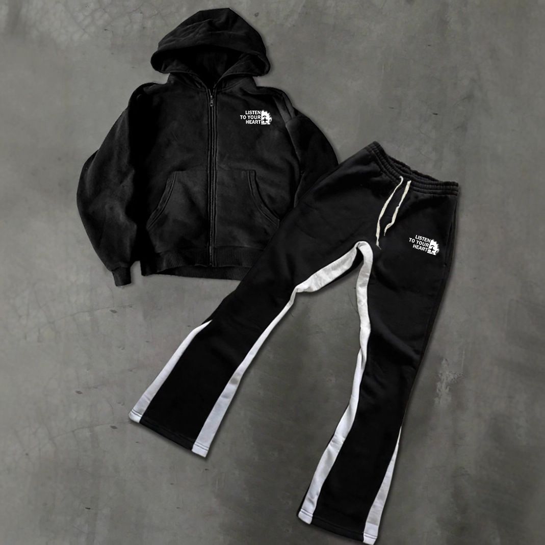 Men's Letter Print Hoodie Set - Long Sleeve Pullover & Jogger Pants For Streetwear & Casual Outfits Fashion Trends_voghion.com