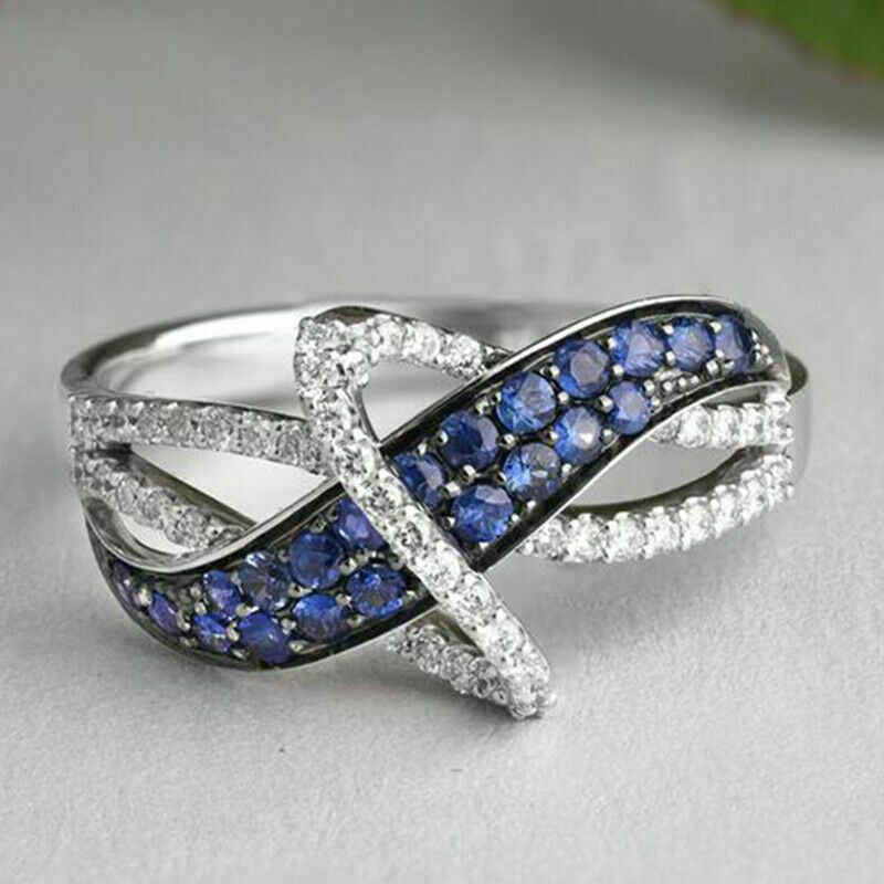 Cao Shi's New Hand Jewelry Copper Plated Blue Zircon Ring Female Creative Geometric Line Index Finger Ring_voghion.com
