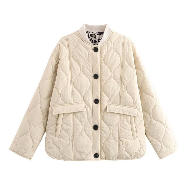 Women's Street Fashion Quilted Puffer Jacket For Autumn Winter - Lightweight Warm Coat With Button Closure, Round Neck, Long Sleeve_voghion.com