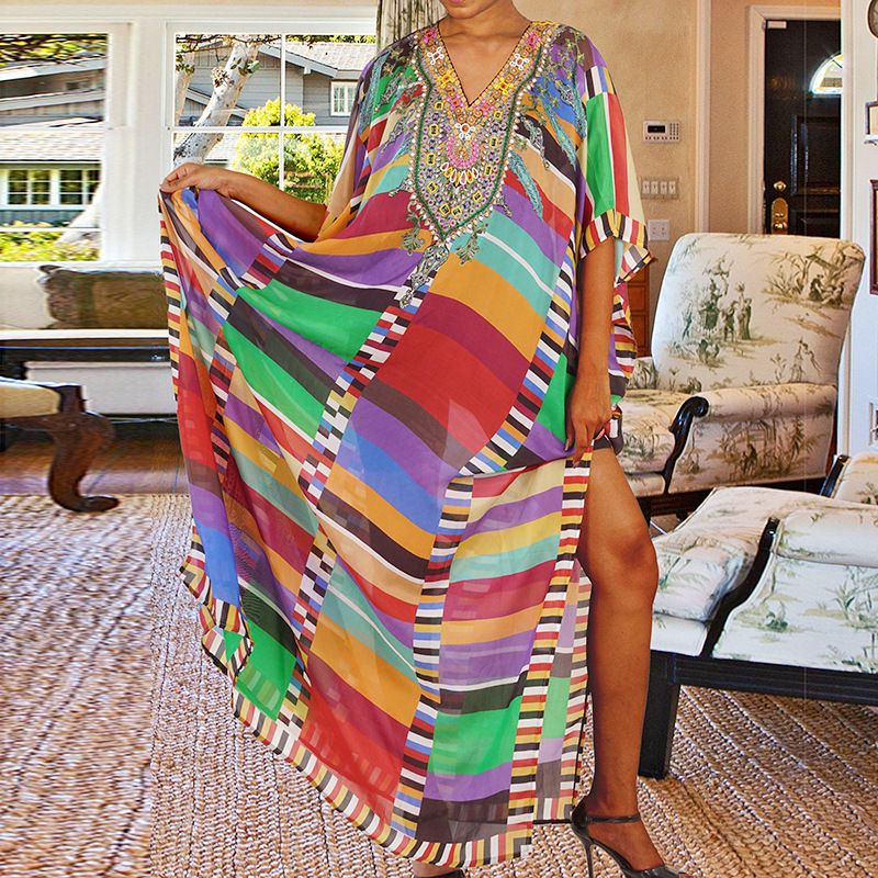 Women's printed holiday nightgown bikini sunscreen shirt_voghion.com