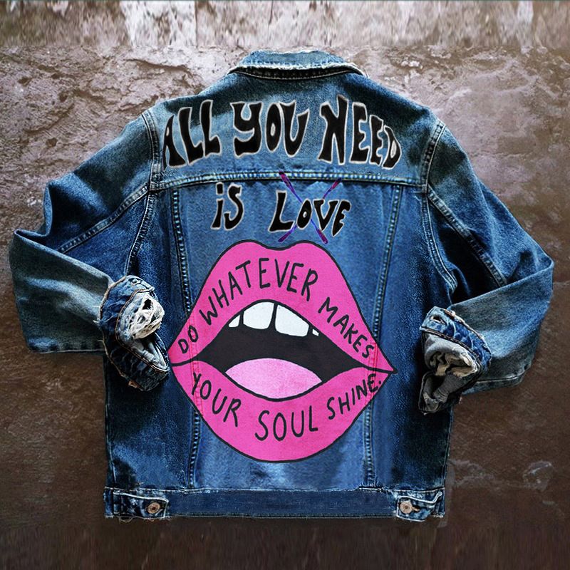 Giacca denim da donna manica lunga stampa revers autunno inverno prodotto unico cross border 2519_voghion.com