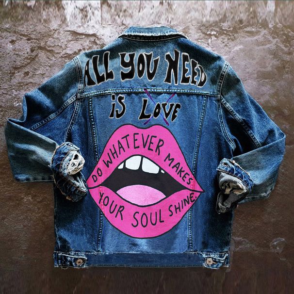 Giacca denim da donna manica lunga stampa revers autunno inverno prodotto unico cross border 2519_voghion.com