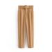 Women's casual pants with slightly stretchable slimming belt decoration solid color straight style suit nine-point pants_voghion.com