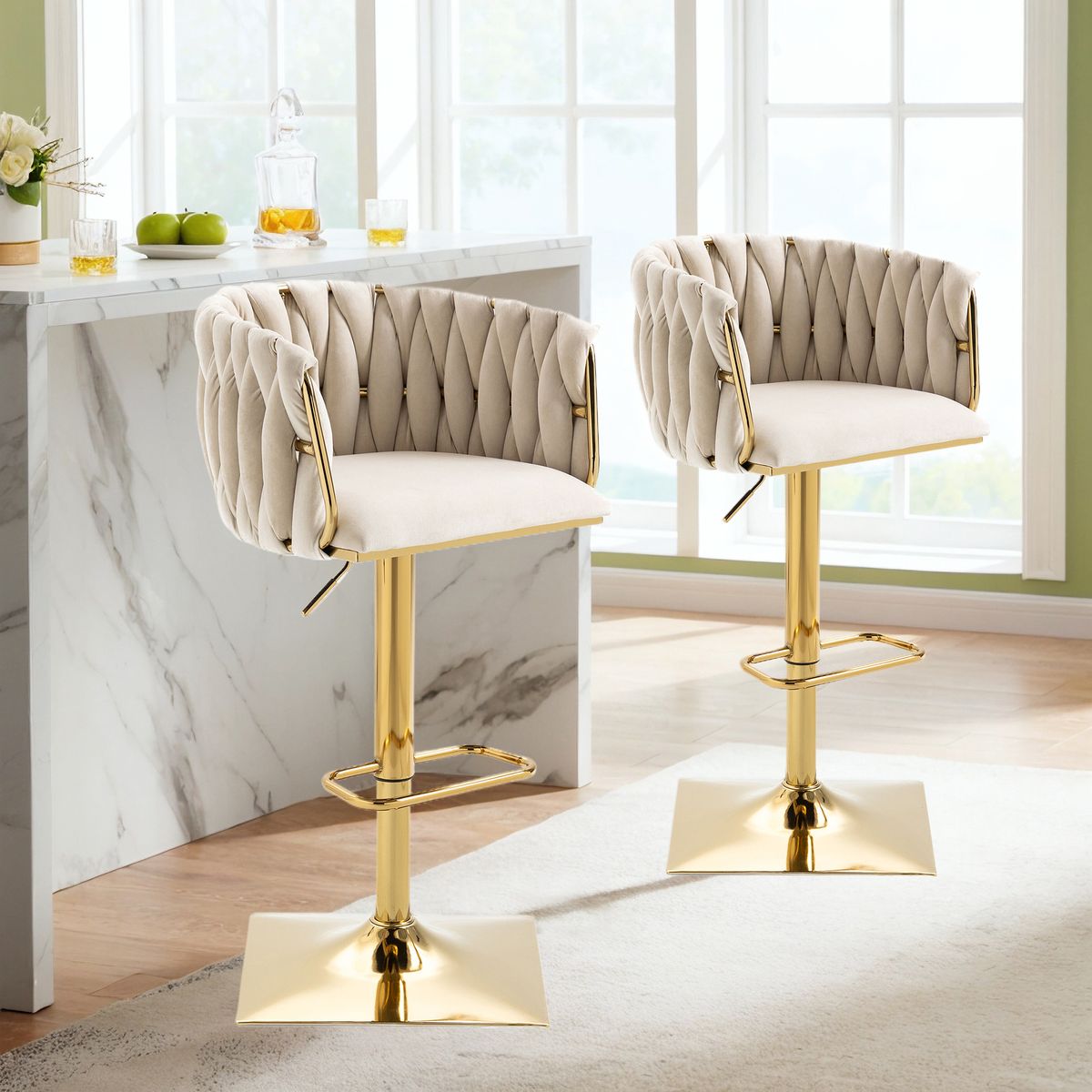 Tabourets de bar vintage avec dossier et repose-pieds, chaise de salle à manger à hauteur de comptoir pour îlot de cuisine, salle à manger, comptoir de bar, espace détente pour fêtes et repas partagés_voghion.com