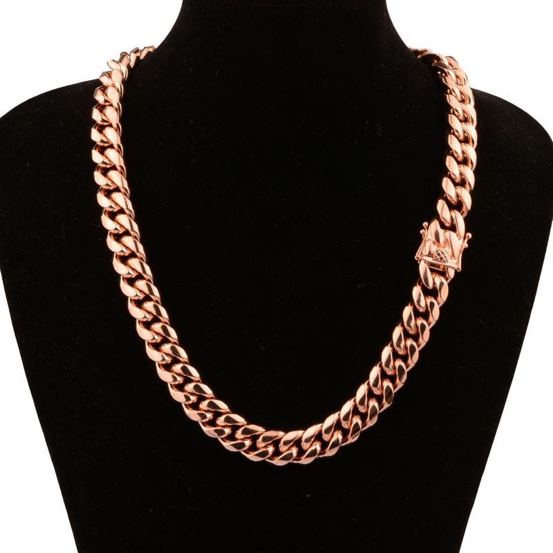 Collana in acciaio inossidabile con chiusura a catena cubana in oro rosa_voghion.com