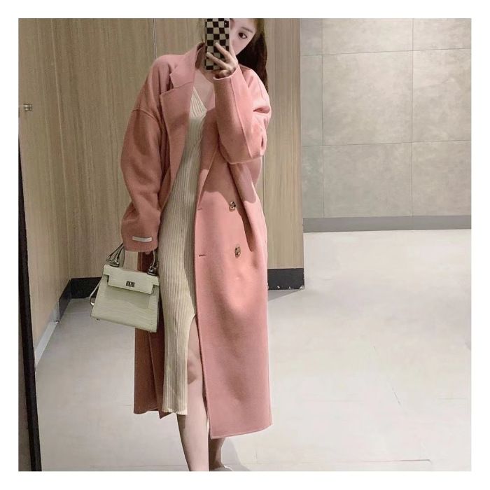Korean-Style Women’s Wool Blend Short Coat – Chunky Sherpa Collar, Cropped Winter Jacket In Gray, Beige & Pink_voghion.com