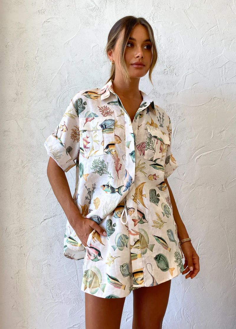 Women's Clothing Fashion personality fish print short sleeve holiday style casual rope jacket_voghion.com