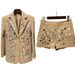 Audday 2025 Runway New Celebrity Fashion Mirror Heavy Beaded Blazer Shorts Set Two Pieces_voghion.com