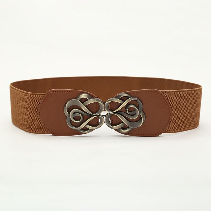 Mode européenne et n rétro rose à bouton version large de la taille élastique vers le bas robe dame ceinture_voghion.com