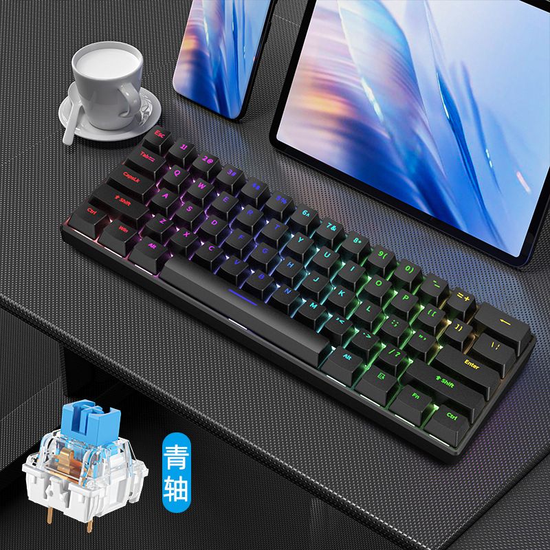 2025 H61K Mechanical Keyboard Green Black Tea Black Axis Mixed Light Laptop Wired Game Keypad Simple_voghion.com